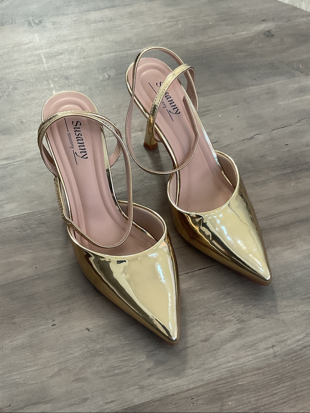 Metallic Gold Pointed Slingback Heels